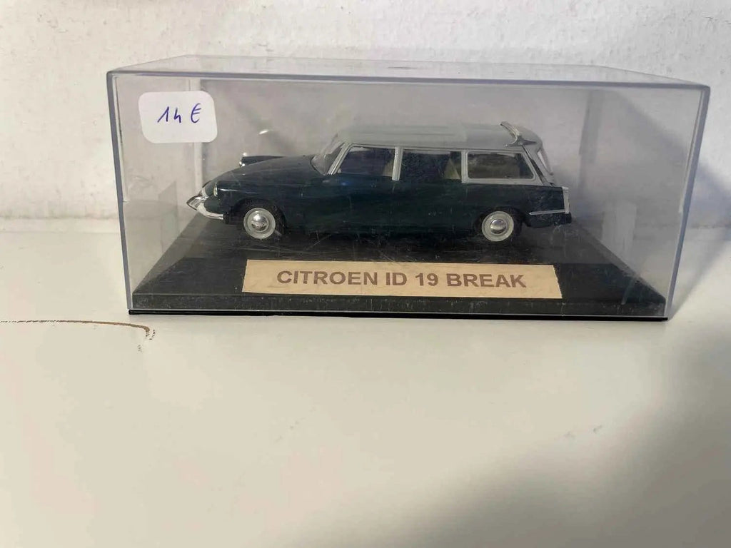 Voiture Miniature Citroën ID19 break verte foncée et toit gris (boite plexi) - Bernard Miniatures