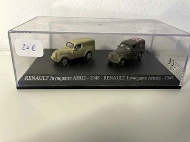 Voiture Miniature Renault Juvaquatre AHG2 marron de 1948 + Renault Juvaquatre ambulance de l'armée verte foncée de 1948 (Echelle HO) - Bernard Miniatures