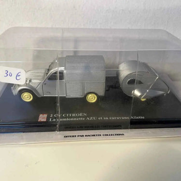 Voitures Miniatures Citroën 2CV la camionnette AZU grise et sa caravane Ailette grise - Bernard Miniatures