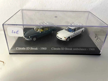 Voitures Miniatures Citroën ID break verte de 1960 + Citroën ID break ambulance blanche de 19+60 (Echelle HO) - Bernard Miniatures
