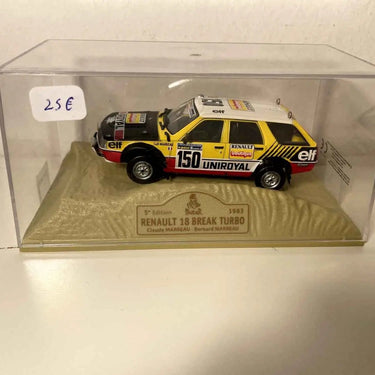 Voitures Miniatures Renault 18 break N°150 jaune, noire et blanche (rallye Paris-Dakar 1983) - Bernard Miniatures