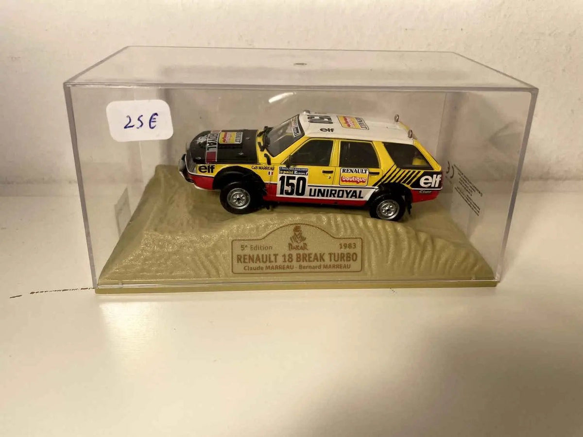 Voitures Miniatures Renault 18 break N°150 jaune, noire et blanche (rallye Paris-Dakar 1983) - Bernard Miniatures