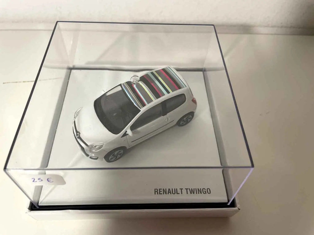 Voitures Miniatures Renault Twingo blanche avec rayures toutes couleurs sur le toit (boite carrée) - Bernard Miniatures