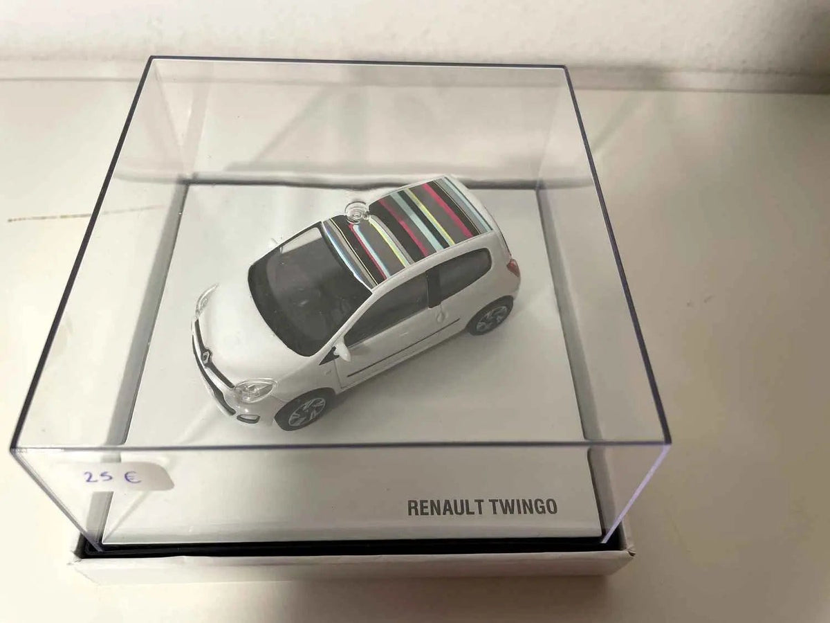 Voitures Miniatures Renault Twingo blanche avec rayures toutes couleurs sur le toit (boite carrée) - Bernard Miniatures