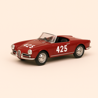 Photo professionnelle de la voiture miniature Alfa Romeo Giuletta Spider Rouge Avec Le Numero 425 - Image clean haute qualité