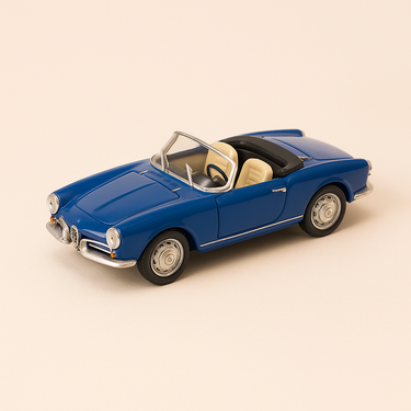 Photo professionnelle de la voiture miniature Alfa Romeo Giuletta Spyder Bleue Marque Detailcars - Image clean haute qualité