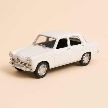 Photo professionnelle de la voiture miniature Alfa Romeo Giulietta Ti Blanche De 1958 Echelle 1 24Eme - Image clean haute qualité