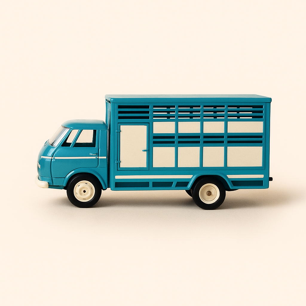 Camião BELPHEGOR 350 de 1969, reboque para gado verde e bege