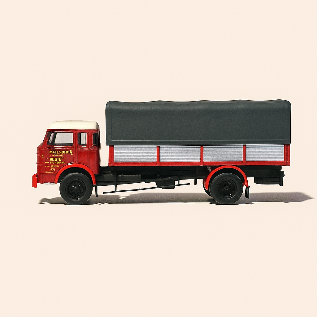 Camion BERLIET GR12 de 1969 camion rouge et gris avec bâche foncée (transport de matériaux ANNEMASSE)