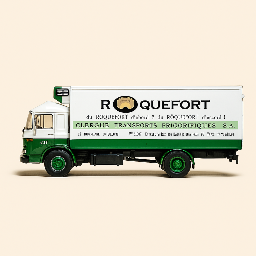 1970 DAF A 2600 Camion, gekillte Këscht, deen ROQUEFORT Kéis transportéiert