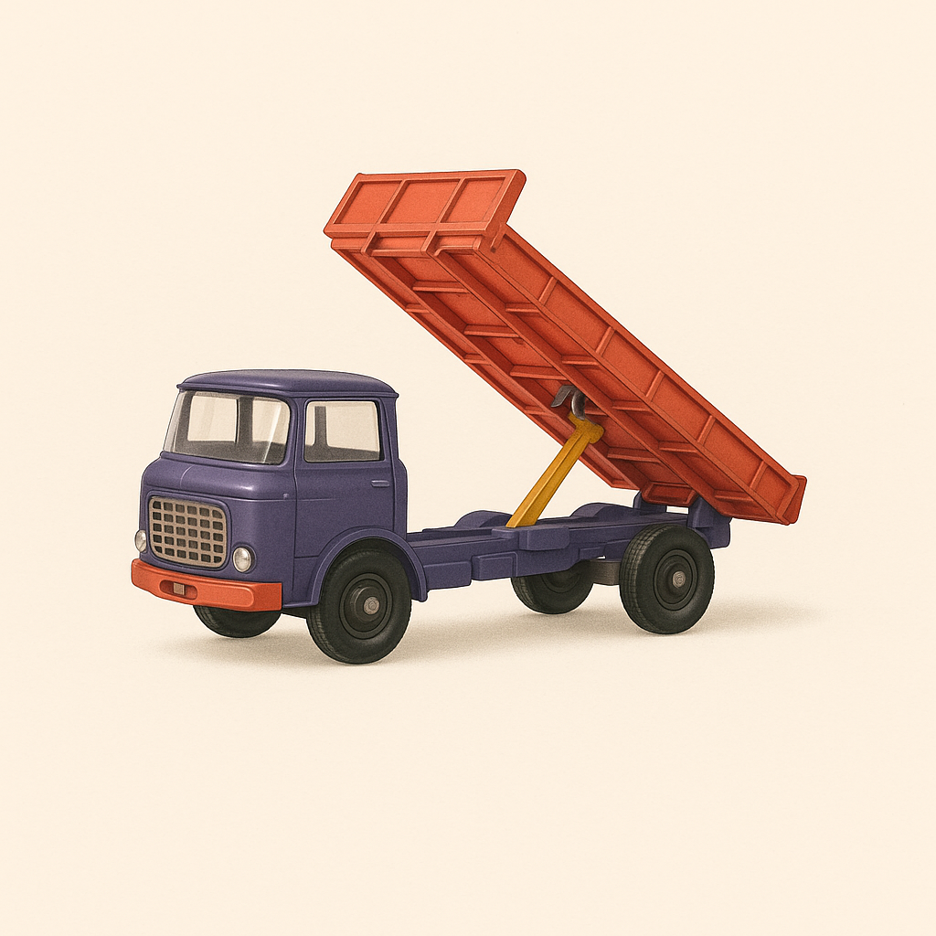 Niebieska ciężarówka Berliet Gak z żółtą wywrotką Dinky-Toys (edycje Atlas)