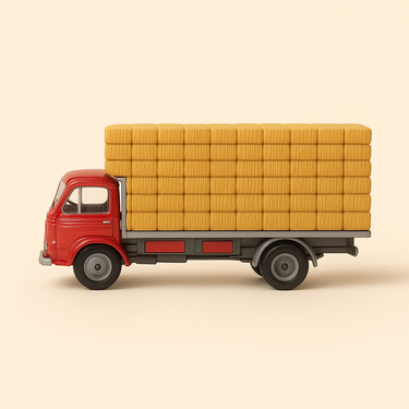 Photo professionnelle de la voiture miniature Camion Pegaso Comet De 1964 Camion Cabine Rouge Et Plateau Transport De Fourrages - Image clean haute qualité