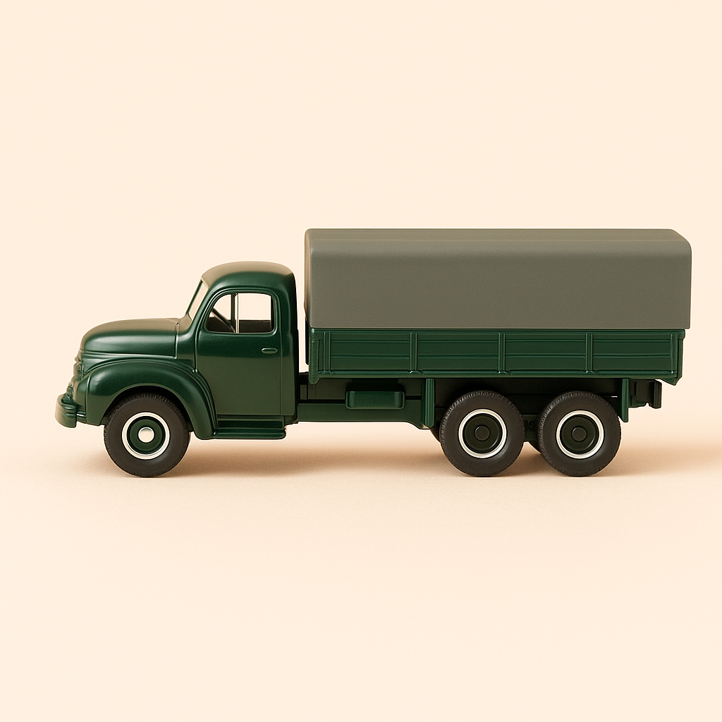 Willeme LC 610 Camion mat donkelgrénger Plattform a groer Plane