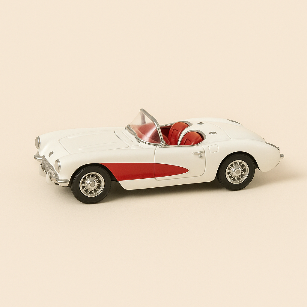 1957 biało-czerwony Chevrolet Corvette (samochód amerykański)