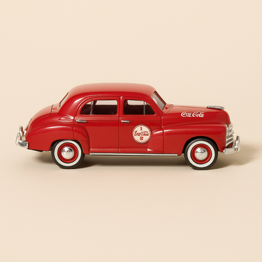 Photo professionnelle de la voiture miniature Chevrolet Sedan Rouge Avec Publicite Coca Cola Solido - Image clean haute qualité
