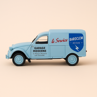 Photo professionnelle de la voiture miniature Citroen 2 Cv Azu Bleue De 1956 La Camionnette Du Garage - Image clean haute qualité