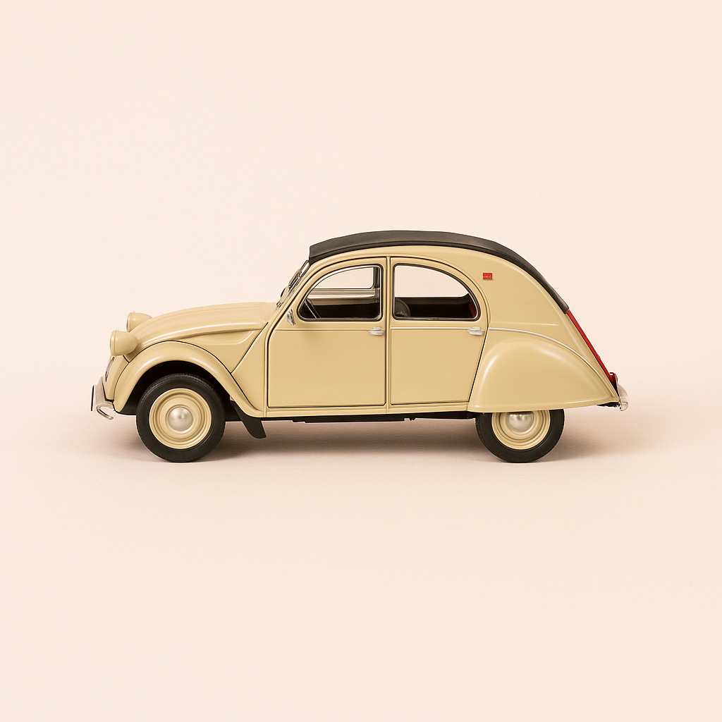 Beżowy Citroën 2 CV z czarnym dachem z 1963 roku