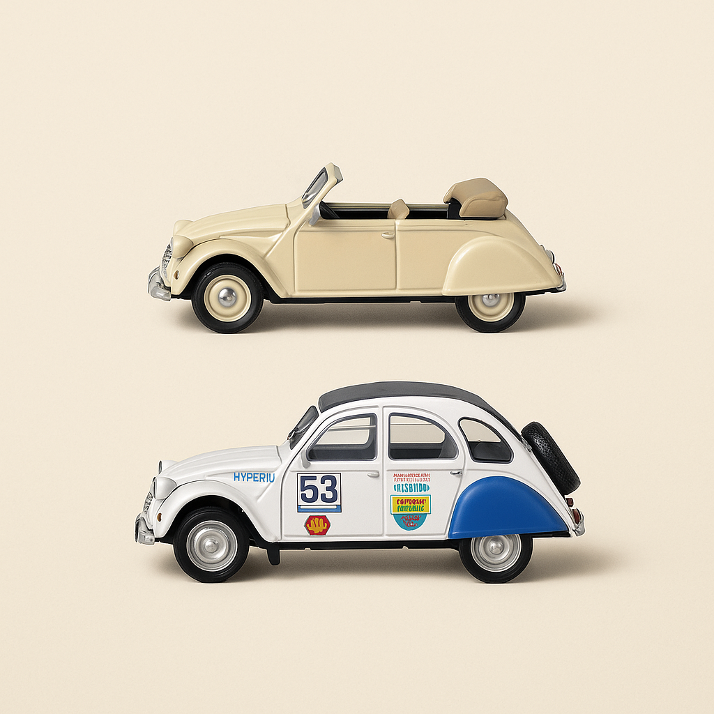 Citroën 2 CV cabrio 4 seasons and 2 CV 2 MB raid (2 cars)
