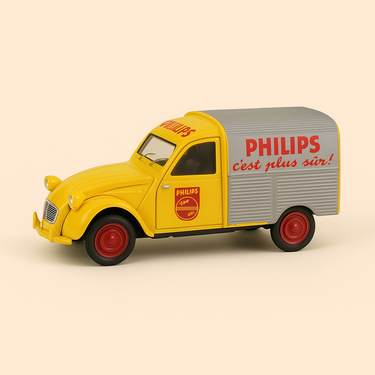 Photo professionnelle de la voiture miniature Citroen 2 Cv Camionnette Jaune Et Grise Philips - Image clean haute qualité