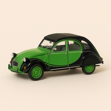 Photo professionnelle de la voiture miniature Citroen 2 Cv Charleston Special Verte Et Noire - Image clean haute qualité