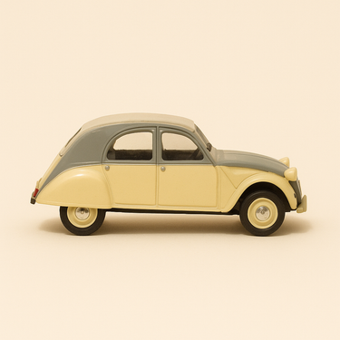 Photo professionnelle de la voiture miniature Citroen 2 Cv Dolly Beige Et Grise Norev - Image clean haute qualité