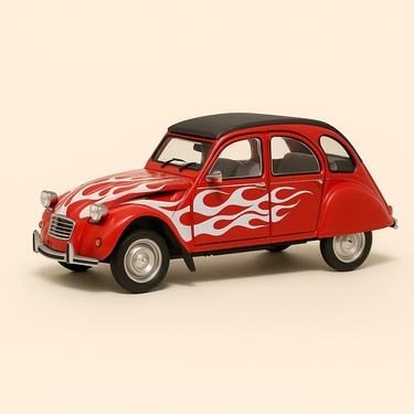Photo professionnelle de la voiture miniature Citroen 2 Cv Fire Ball Facon Rumbalotte - Image clean haute qualité