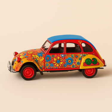 Photo professionnelle de la voiture miniature Citroen 2 Cv Flower Power - Image clean haute qualité