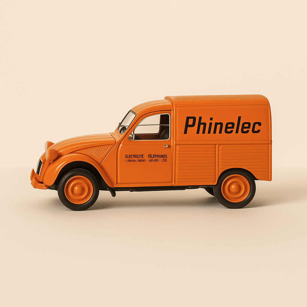 Photo professionnelle de la voiture miniature Citroen 2 Cv Fourgonnette Phinelec - Image clean haute qualité