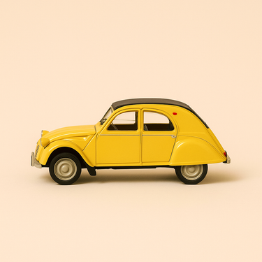 Photo professionnelle de la voiture miniature Citroen 2 Cv Jaune Et Capote Marron De 1961 - Image clean haute qualité