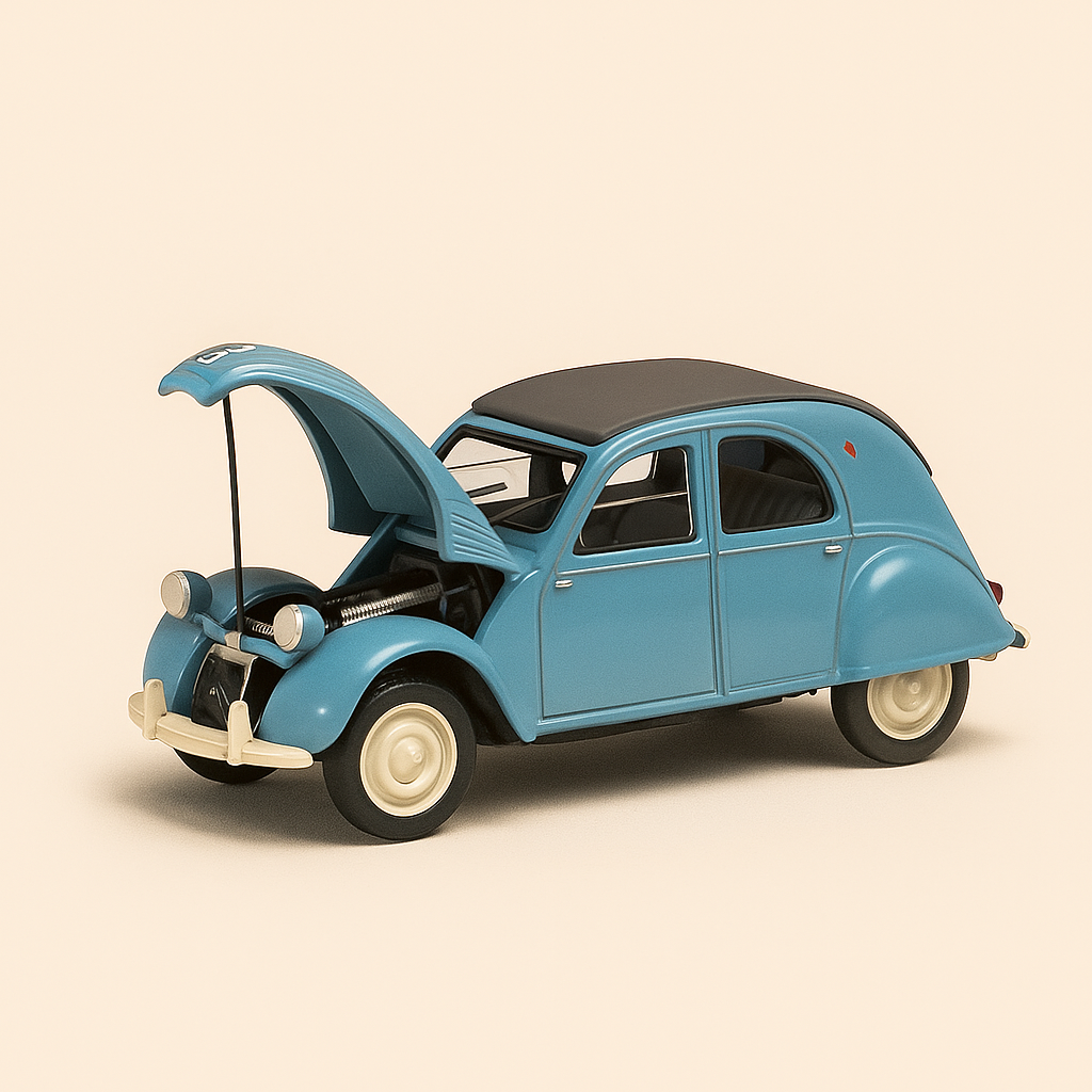 Citroën 2 CV hebt seine alte Kapuze