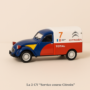 Photo professionnelle de la voiture miniature Citroen 2 Cv Service Course Citroen Avec Le Numero 7 - Image clean haute qualité