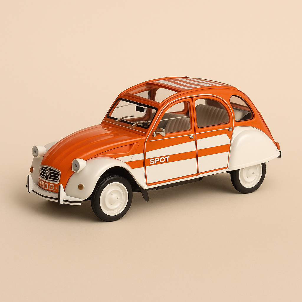 Citroën 2 CV Spot orange a wäiss vun 1976 (Blister)