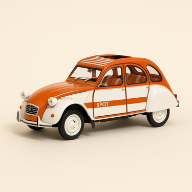 Photo professionnelle de la voiture miniature Citroen 2 Cv Spot Orange Et Blanche - Image clean haute qualité