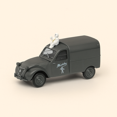 Photo professionnelle de la voiture miniature Citroen 2Cv Fourgonnette Grise Anthracite Michelin - Image clean haute qualité