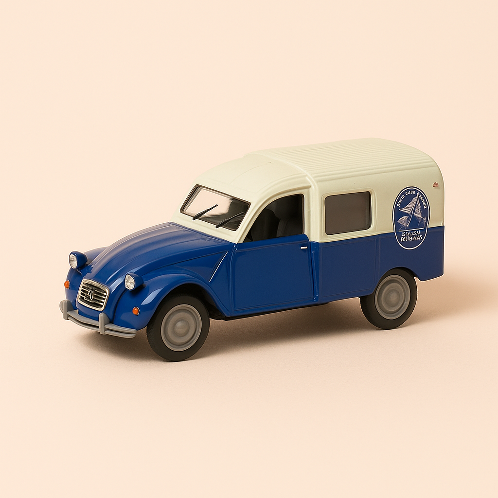Citroën 3CV bestelwagen 2 blauw met POTASSE D'ALSACE reclame