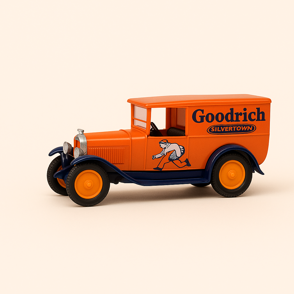 Oranje Citroën 5 CV met GOODRICH (Eligor) reclame