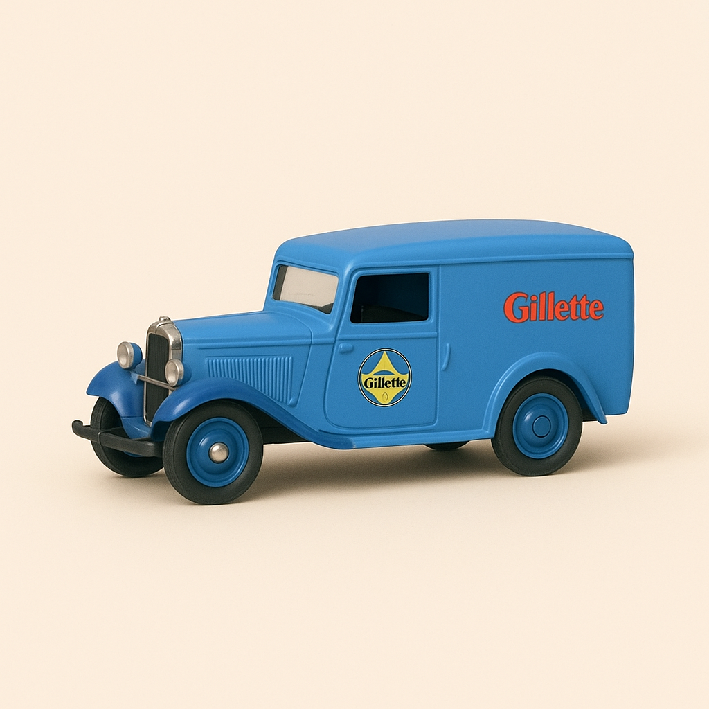 Blauwe Citroën 500kg met GILLETTE-reclame