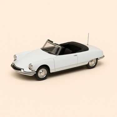 Photo professionnelle de la voiture miniature Citroen Ds Prototype S Cabriolet Blanche De 1964 Boite Plexi - Image clean haute qualité