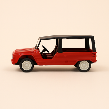 Photo professionnelle de la voiture miniature Citroen Mehari Rouge De 1971 Boite Plexi - Image clean haute qualité