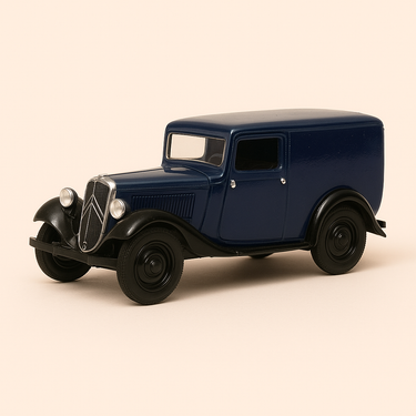 Photo professionnelle de la voiture miniature Citroen Rosalie 8U5 Bleue De 1934 Boite Plexi - Image clean haute qualité