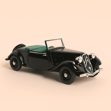 Photo professionnelle de la voiture miniature Citroen Traction 7B Cabriolet Noire Et Sieges Verts De 1934 - Image clean haute qualité