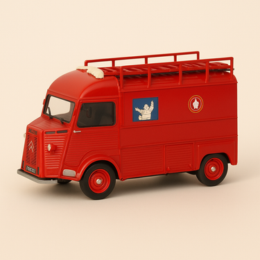 Photo professionnelle de la voiture miniature Citroen Type H Rouge Pompiers Usine Michelin - Image clean haute qualité