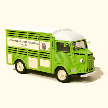 Photo professionnelle de la voiture miniature Citroen Type Hv Vert Pale Et Toit Blanc De 1958 Betaillere 1500 Kg Transport Danes - Image clean haute qualité