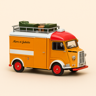 Photo professionnelle de la voiture miniature Citroen Type Hy 78 Orange Et Rouge De 1967 Camping Car - Image clean haute qualité