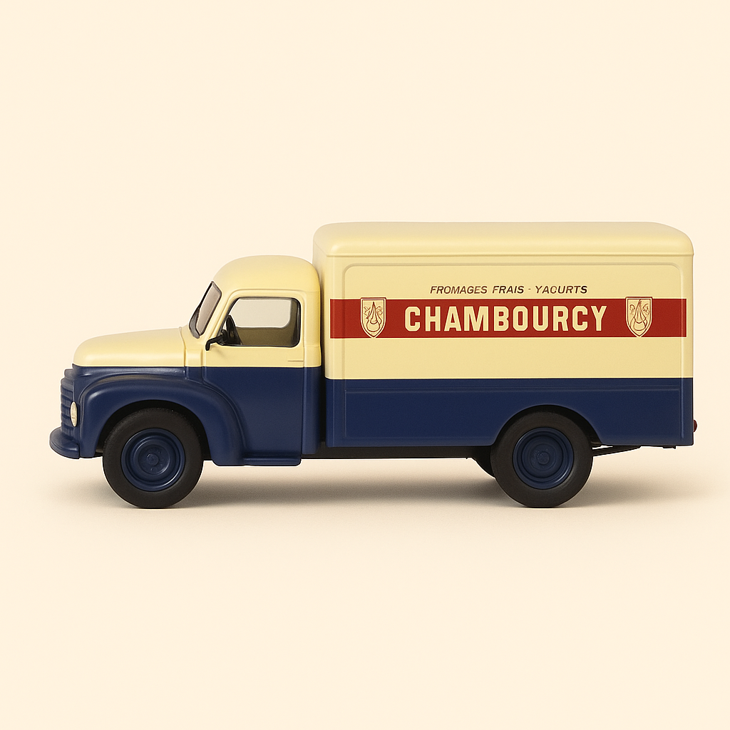 Citroën U23 blauw en beige met CHAMBOURCY-reclame