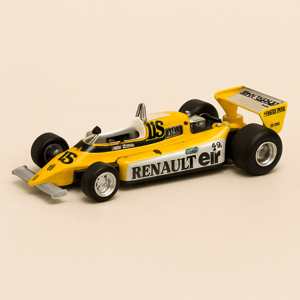 Renault Turbo RE20/23 giel-wäiss Nummer 16 vun 1980 (Formel 1)