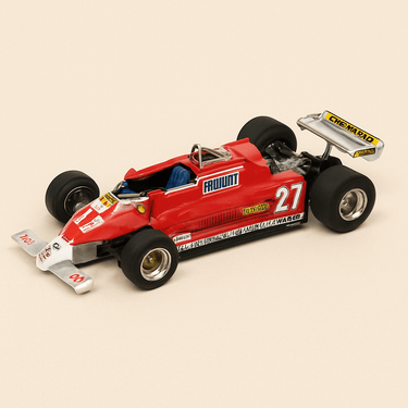 Photo professionnelle de Ferrari 126 CK Turbo rouge numéro 27 (Formule 1) gagnante du grand prix de Monaco de 1981 avec Gilles Villeneuve - Image clean haute qualité