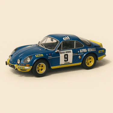 Renault Alpine A110 bleue et jaune numéro 9 - Rallye des Cévennes de 1972 - Image haute qualité