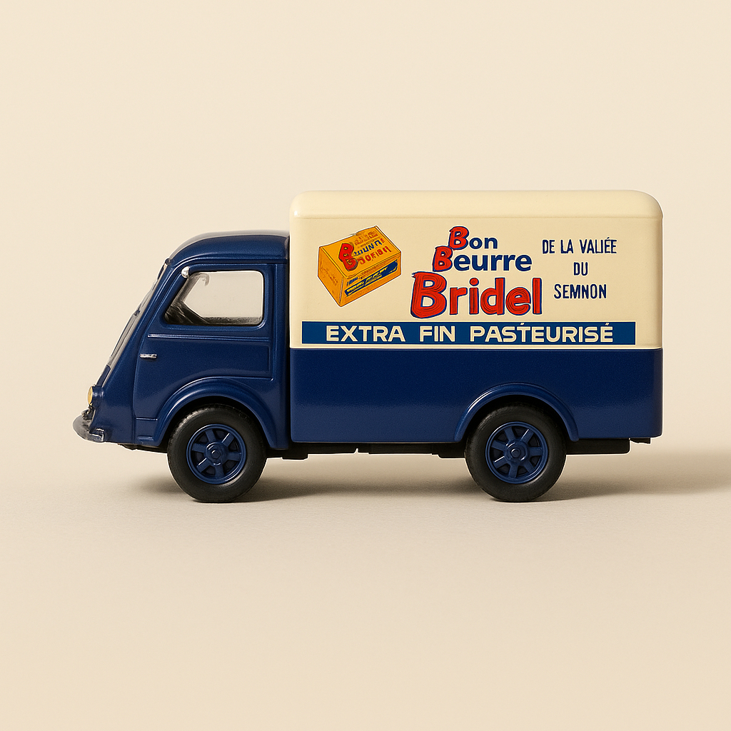 Renault Galion bleu et beige - Publicité BRIDEL (produits laitiers) - N°1