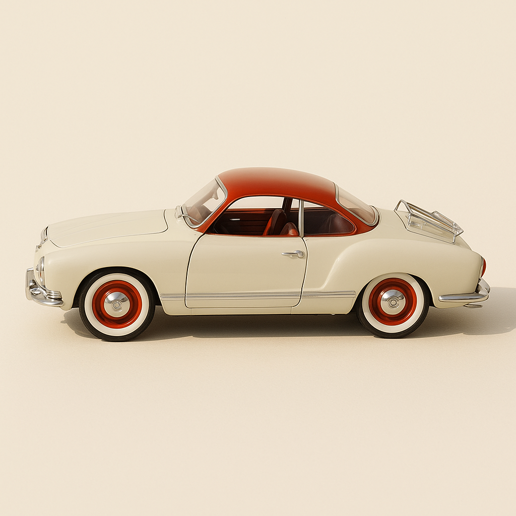 Volkswagen Karmann Ghia de 1957 en beige con techo burdeos (Solido escala 1/18)